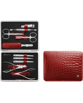 Zestaw do manicure Zwilling Classic Inox – skórzane etui, 10 elementów - Czerwony