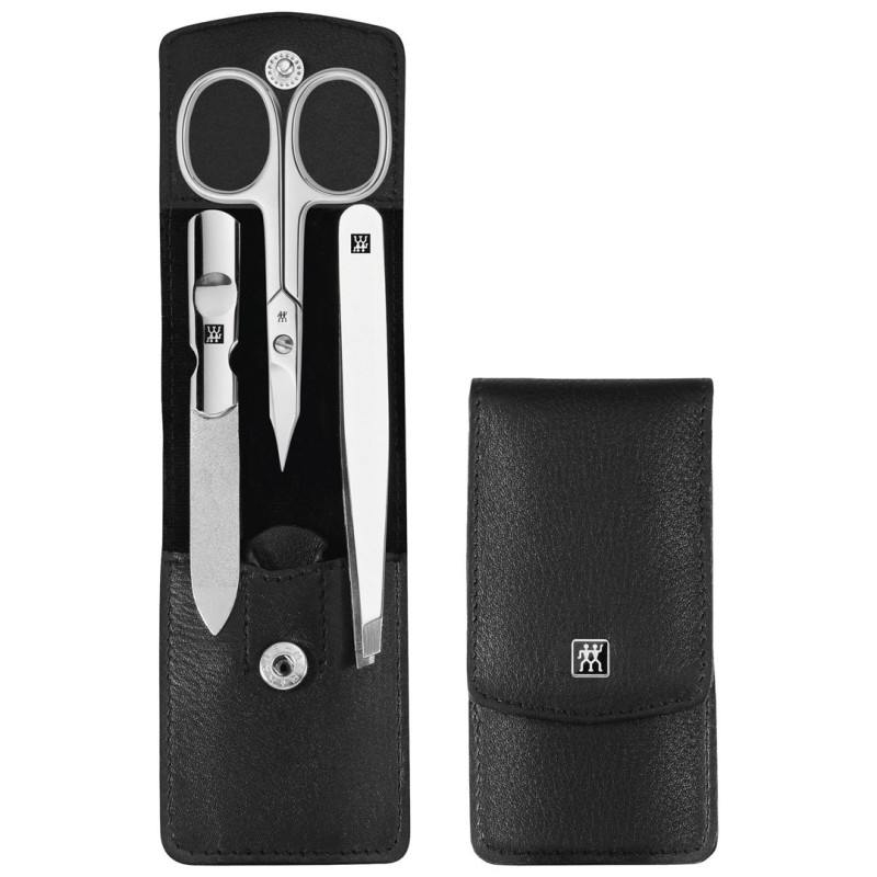 Zestaw podróżny Zwilling Classic Inox – skórzane etui, 3 elementy - Czarny