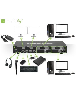 TECHLY PRZEŁĄCZNIK KVM DISPLAYPORT/USB 2X1 DUAL HE