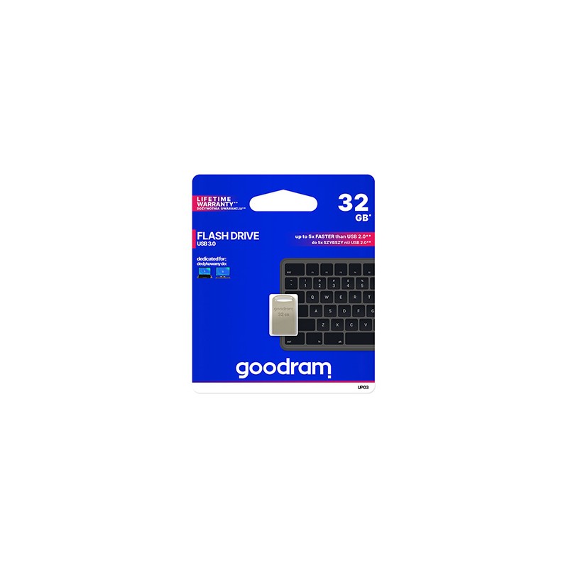 Goodram USB flash disk, USB 3.0, 32GB, UPO3, srebrny, UPO3-0320S0R11, USB A, z oczkiem na brelok