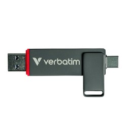 Verbatim USB flash disk, USB C a USB 3.2 Gen 1, 512GB, Dual QuickStick, szary, 32042, USB C, z oczkiem na brelok, EOL