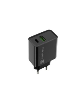 NATEC ŁADOWARKA SIECIOWA RIBERA USB-A + USB-C 20W POWER DELIVERY CZARNA NUC-2062