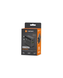 NATEC ŁADOWARKA SIECIOWA RIBERA USB-A + USB-C 20W POWER DELIVERY CZARNA NUC-2062
