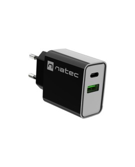 NATEC ŁADOWARKA SIECIOWA RIBERA USB-A + USB-C 20W POWER DELIVERY CZARNA NUC-2062