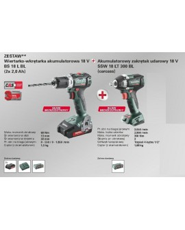 METABO.ZESTAW COMBO 18V (BS 18 L BL + SSW 18 LT 300 BL) 2x2,0Ah %%%