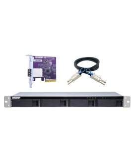 Qnap TL-R400S Expansion unit, 1U rackmount, 4x 2.5/3.5" SATA, with a QXP-400eS-A1164 PCIe SATA host card and 1 SFF-8088 to