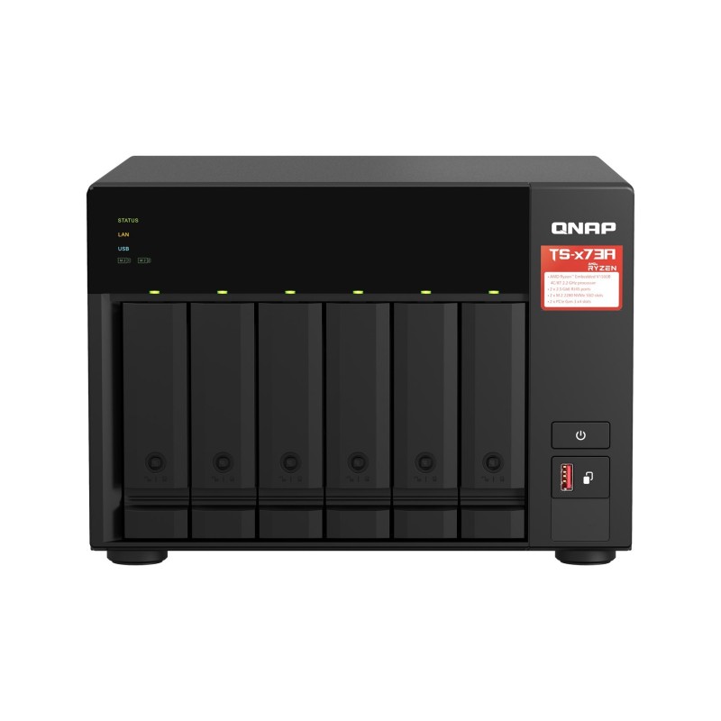 Zestaw Qnap TS-673A-SW5T (TS-673A-8G + switch QSW-1105-5T 5x2.5GbE), Tower, 6 x 2.5"/3.5" SATA, AMD Ryzen V1500B 4C/8T, 8GB DDR4