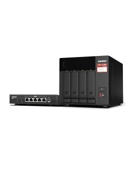 Zestaw Qnap TS-473A-SW5T (TS-473A-8G + switch QSW-1105-5T 5x2.5GbE), Tower, 3.5" SATA, AMD Ryzen V1500B 4C/8T, 8GB DDR4 (Max.