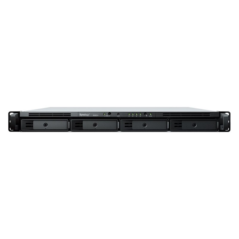 NAS Synology RS822+ 1U RACK 4x (3.5" SATA HDD/2.5" SATA SSD) AMD Ryzen V1500B 2 GB DDR4 ECC SODIMM (max. 32GB), 4x 1GbE RJ-45