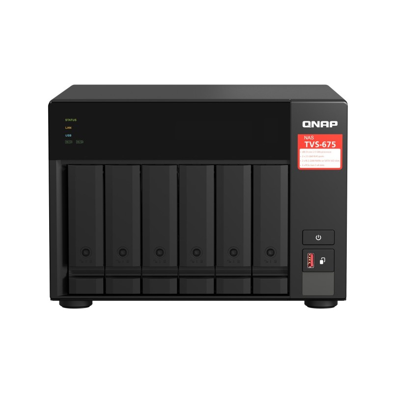 Qnap TVS-675-8G, Tower, 6 x 2.5"/3.5" SATA, Zhaoxin Kaixian KX-U6580 8C/8T, 8GB (1x 8GB) DDR4 SODIMM , 2 x 2.5GbE, Single PSU,