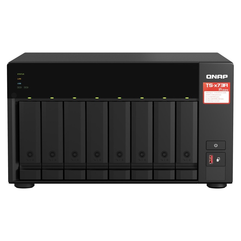 Zestaw Qnap TS-873A-SW5T (TS-873A-8G + switch QSW-1105-5T 5x2.5GbE), Tower, 8 x 2.5"/3.5" SATA, AMD Ryzen V1500B 4C/8T, 8GB DDR4