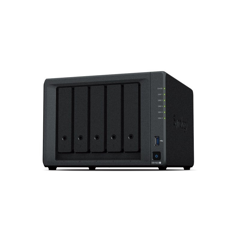 NAS Synology DS1522+ Tower 5x (3.5" SATA HDD) AMD Ryzen R1600 8 GB DDR4 ECC SODIMM (max. 32GB), 4 x 1GbE RJ-45
