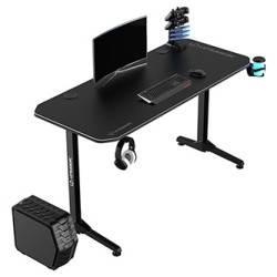 ULTRADESK Biurko dla gracza FRAG - BLACK V3, 140x60 cm, 76 cm, z podkładką pod mysz, uchwyt na słuchawki i napój