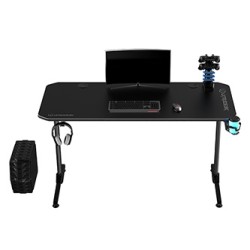 ULTRADESK Biurko dla gracza FRAG - BLACK V3, 140x60 cm, 76 cm, z podkładką pod mysz, uchwyt na słuchawki i napój