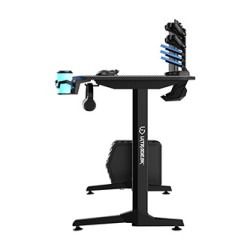 ULTRADESK Biurko dla gracza FRAG - BLACK V3, 140x60 cm, 76 cm, z podkładką pod mysz, uchwyt na słuchawki i napój