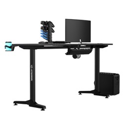 ULTRADESK Biurko dla gracza FRAG - BLACK V3, 140x60 cm, 76 cm, z podkładką pod mysz, uchwyt na słuchawki i napój