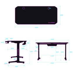 ULTRADESK Biurko dla gracza FRAG - BLACK V3, 140x60 cm, 76 cm, z podkładką pod mysz, uchwyt na słuchawki i napój