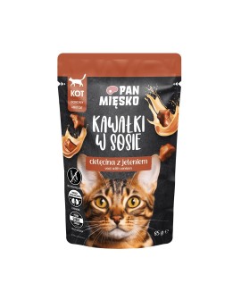 PAN MIĘSKO Kawałki w sosie Cielęcina z jeleniem (dorosły) - Karma mokra dla kota - 85g