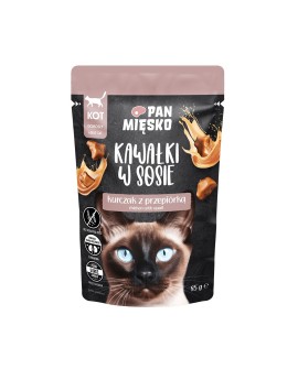 PAN MIĘSKO Kawałki w sosie Kurczak z przepiórką (dorosły) - Karma mokra dla kota - 85g