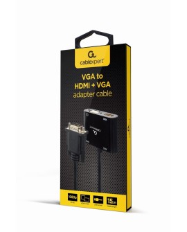 GEMBIRD KONWERTER SYGNAŁU VGA DO HDMI + VGA 0,15M, CZARNY
