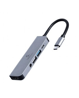 GEMBIRD MULTI ADAPTER USB TYP-C 5W1 (HUB + HDMI + PD + DŹWIĘK STEREO) SREBRNY