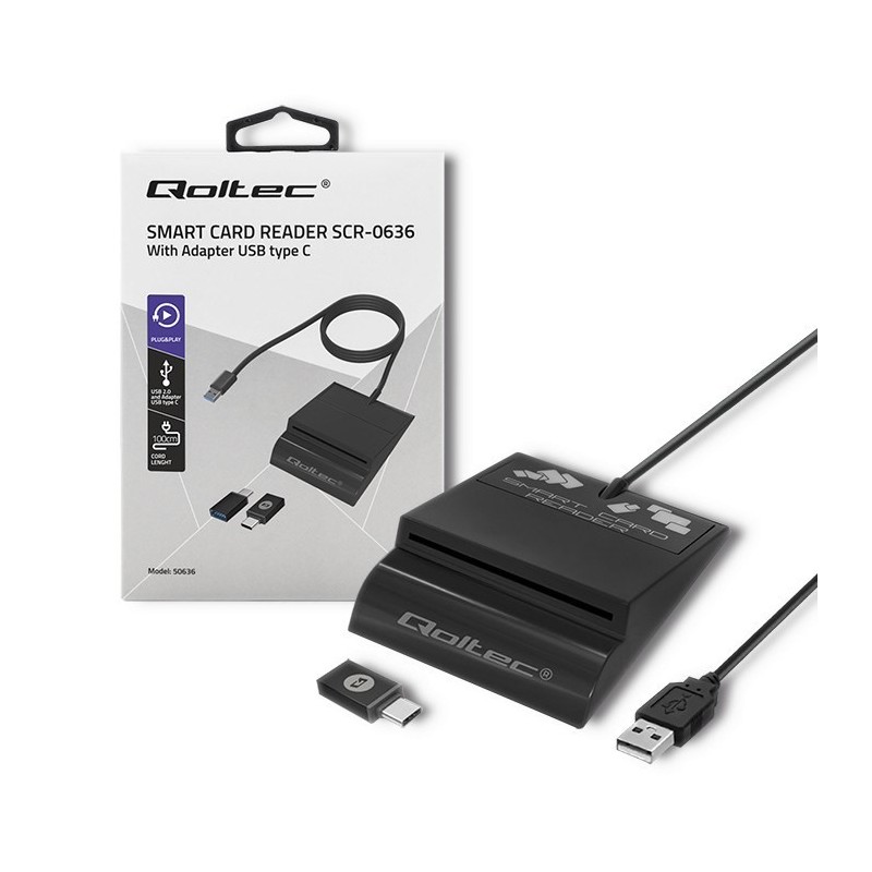 QOLTEC CZYTNIK CHIPOWYCH KART ID INTELIGENTNY | SCR-0636 | USB TYP C