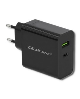 QOLTEC ŁADOWARKA SIECIOWA 42W | 5-20V | 2.25-3A | USB TYP C PD | USB | CZARNA