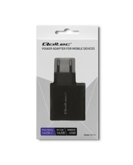 QOLTEC ŁADOWARKA SIECIOWA 42W | 5-20V | 2.25-3A | USB TYP C PD | USB | CZARNA