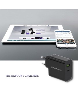 QOLTEC ŁADOWARKA SIECIOWA 42W | 5-20V | 2.25-3A | USB TYP C PD | USB | CZARNA