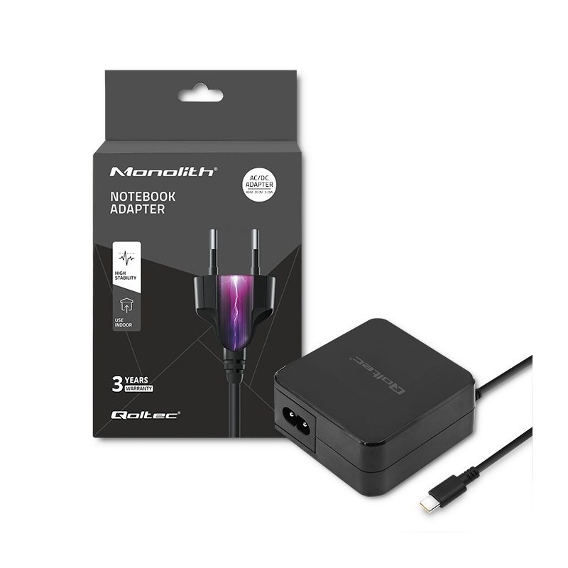 QOLTEC ZASILACZ SIECIOWY 65W | 5-20.3V | 2-3.25A | USB TYP C | PD