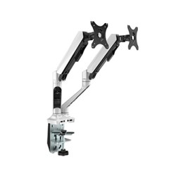 Regulowany uchwyt na 2 monitory, szary, 2-9KG, mocowanie na zacisk, 17"-30", USB HUB + Jack, 75x75/100x100
