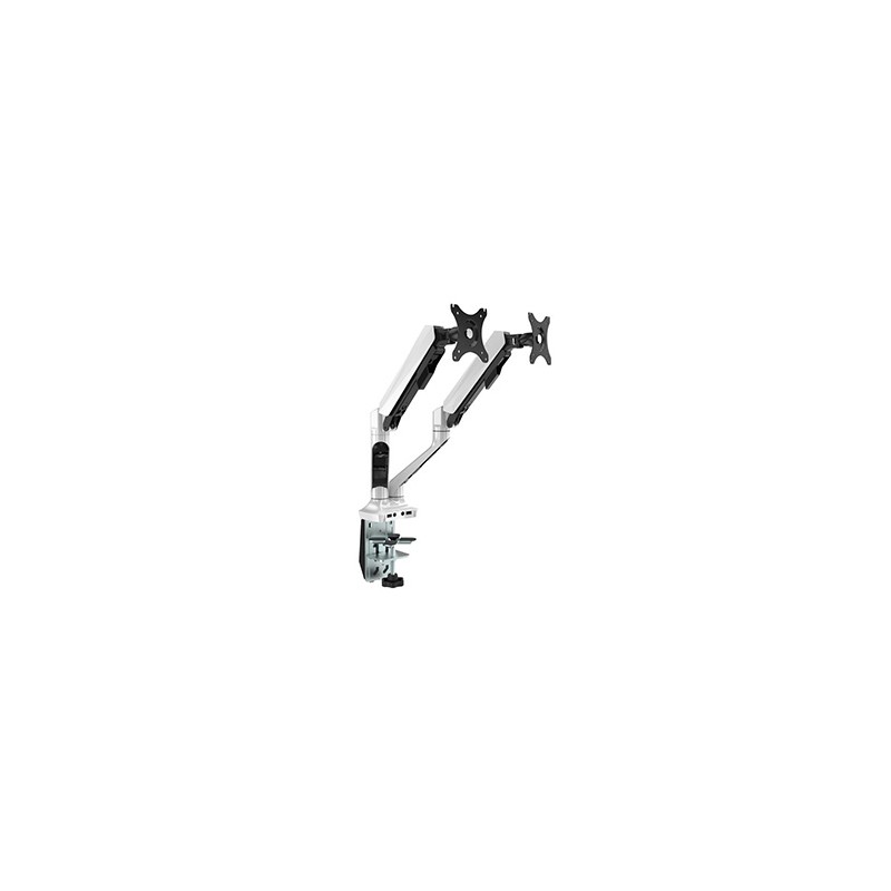 Regulowany uchwyt na 2 monitory, szary, 2-9KG, mocowanie na zacisk, 17"-30", USB HUB + Jack, 75x75/100x100