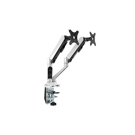 Regulowany uchwyt na 2 monitory, szary, 2-9KG, mocowanie na zacisk, 17"-30", USB HUB + Jack, 75x75/100x100