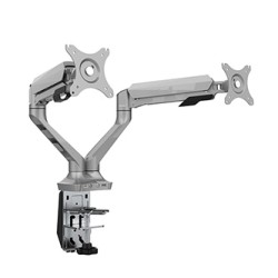 Regulowany uchwyt na 2 monitory, szary, 2-9KG, mocowanie na zacisk, 17"-30", USB HUB + Jack, 75x75/100x100