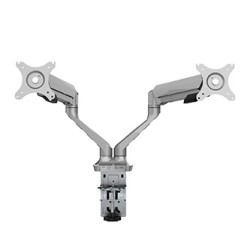 Regulowany uchwyt na 2 monitory, szary, 2-9KG, mocowanie na zacisk, 17"-30", USB HUB + Jack, 75x75/100x100