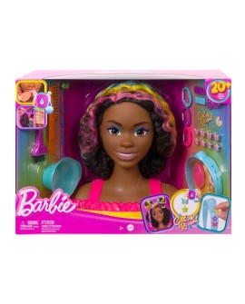 BARBIE GŁOWA DO STYLIZACJI NEONOWA TĘCZA KRĘCONE WŁOSY HMD79
