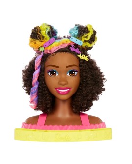BARBIE GŁOWA DO STYLIZACJI NEONOWA TĘCZA KRĘCONE WŁOSY HMD79
