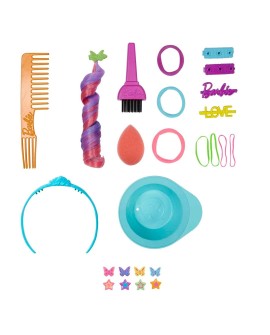 BARBIE GŁOWA DO STYLIZACJI NEONOWA TĘCZA KRĘCONE WŁOSY HMD79