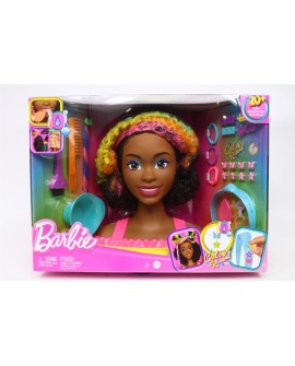 BARBIE GŁOWA DO STYLIZACJI NEONOWA TĘCZA KRĘCONE WŁOSY HMD79