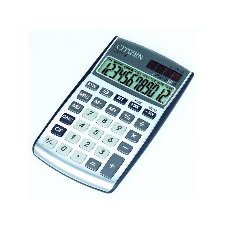 Kalkulator kieszonkowy 120x72x9mm CITIZEN Design Line CPC112WB srebrny solarne+bateria GP76A