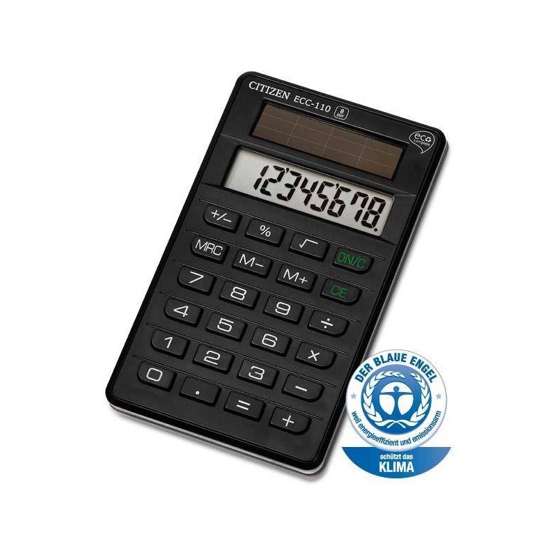 Kalkulator 120x72x9mm CITIZEN Eco Line ECC110 czarny solarne
