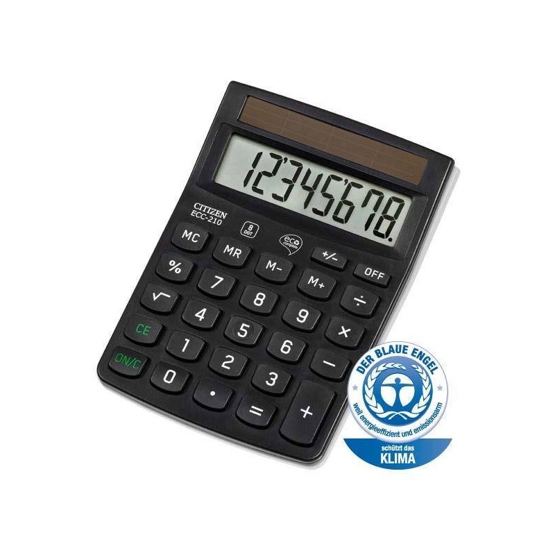 Kalkulator 143x102x30mm CITIZEN Eco Line ECC210 czarny solarne