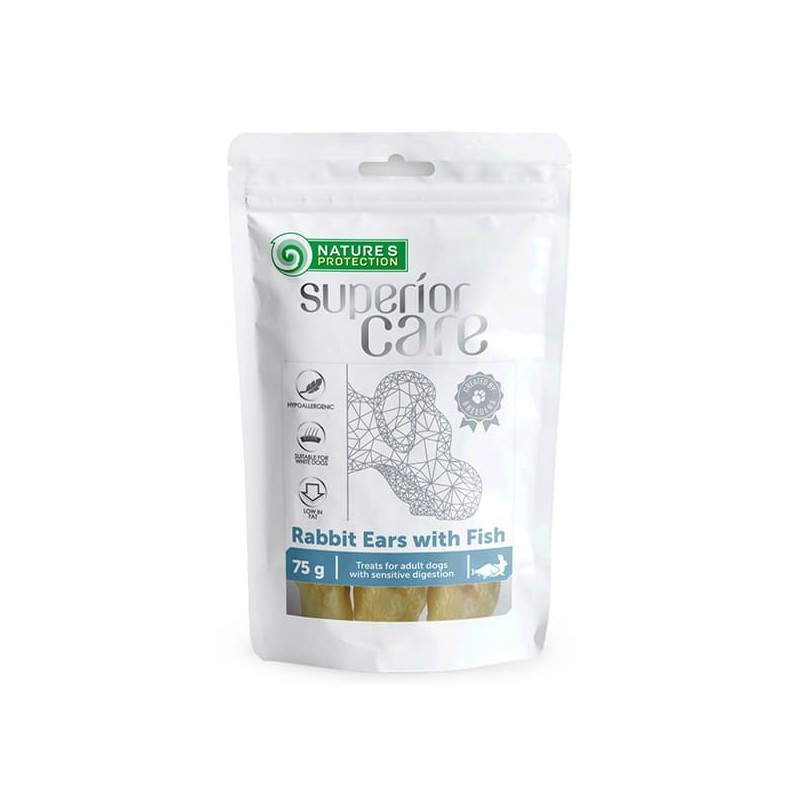 Nature's Protection SC White Dogs Rabbit Ears with Fish 75g dog