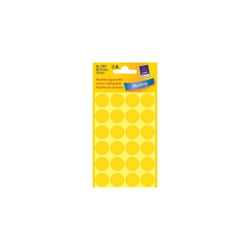 Etykiety samoprzylepne 18mm kółka do zaznaczania AVERY ZWECKFORM 3007 żółte 96 szt
