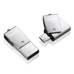 Apacer USB flash disk OTG, USB 3.0, 64GB, AH750, srebrny, AP64GAH750S-1, USB A / USB Micro B, z obrotową osłoną, EOL