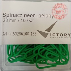 Spinacze okrągłe 28mm VICTORY OFFICE PRODUCTS 60286100-155 neonowe zielone w pojemniku plastikowym 100szt