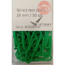Spinacze okrągłe 28mm VICTORY OFFICE PRODUCTS 6028350-155 neonowe zielone metalowepowlekane w pojemniku plastikowym 50szt