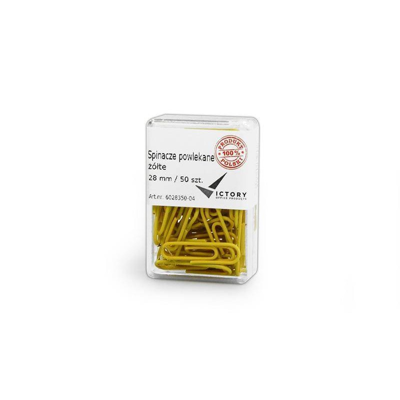 Spinacze okrągłe 28mm VICTORY OFFICE PRODUCTS 6028350-04 żółte metalowepowlekane w pojemniku plastikowym 50szt