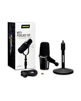 Shure MV7+-K-BNDL - Mikrofon lektorski/wokalny ze złączem XLR/USB-C Czarny + statyw biurkowy GATOR (WYPRZEDAŻ)