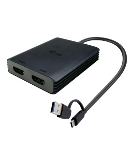 i-tec CADUAL4KHDMI adapter kablowy 0,27 m USB Type-A/USB Type-C 2 x HDMI Czarny